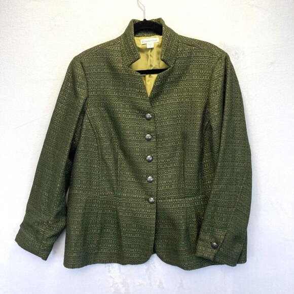 Coldwater Creek Green Tweed Blazer Jacket Womens 18 Academia Holiday Christmas - Picture 1 of 16